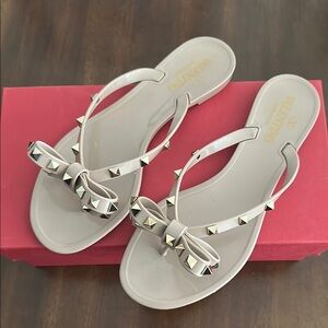 Valentino Garavani Beige Studded Bow Sandals